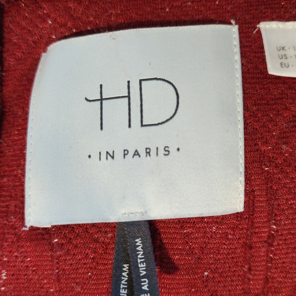 HD in Paris Sleeveless V-Neck Sheath Dress Burgundy Cream Size 12 - Picture 3 of 6